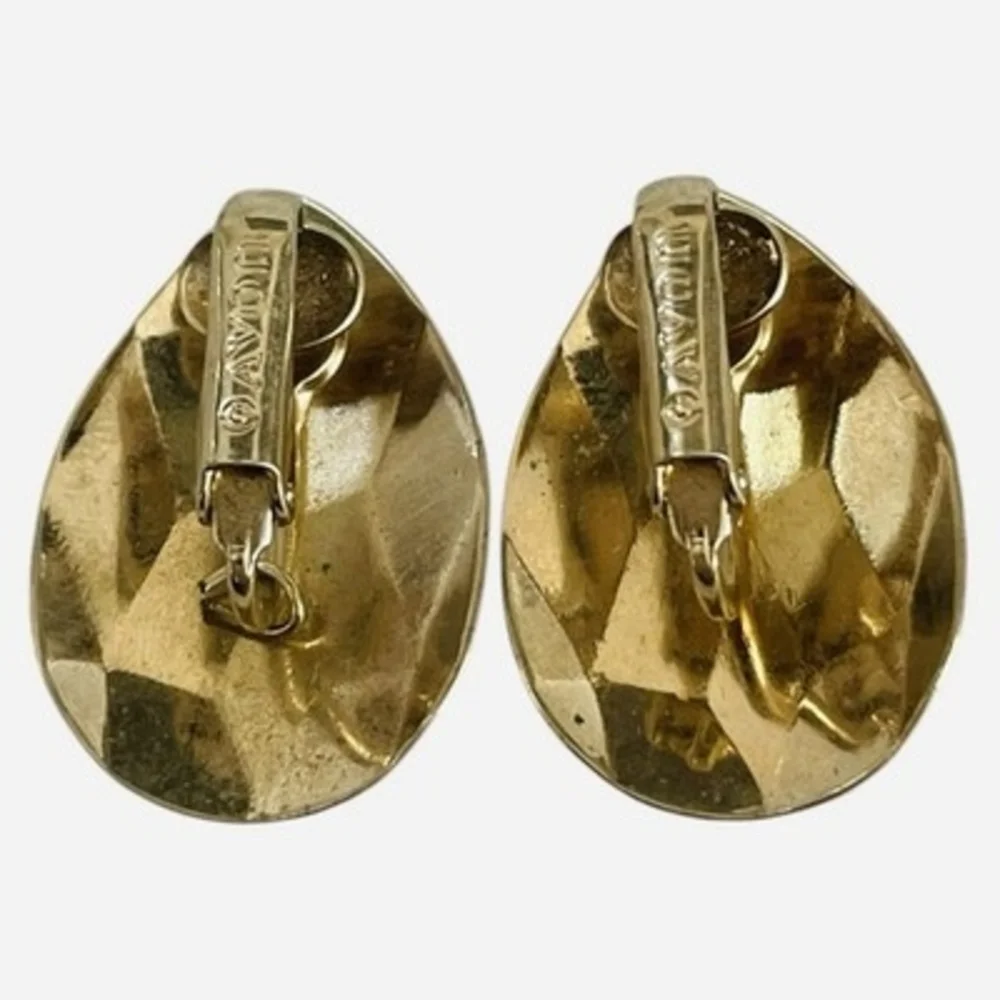 Vintage Avon 1985 Golden Facets Gold Tone Teardrop Clip On Earrings Geometric VG